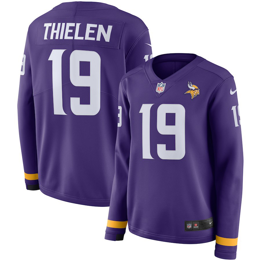 Women Minnesota Vikings 19 Thielen purple Limited NFL Nike Therma Long Sleeve Jersey